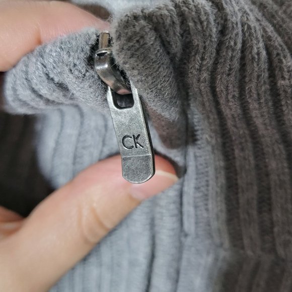 Calvin Klein Mens Gray Ribbed 1/4 Zip Sweater Size XXL Neutral Winter Preppy - Picture 4 of 10